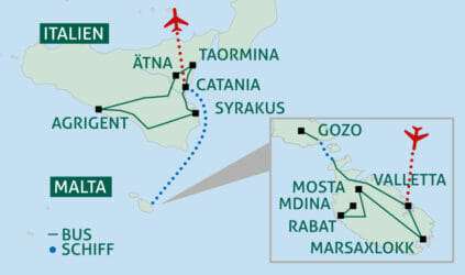 Karte Malta-Gozo-Sizilien